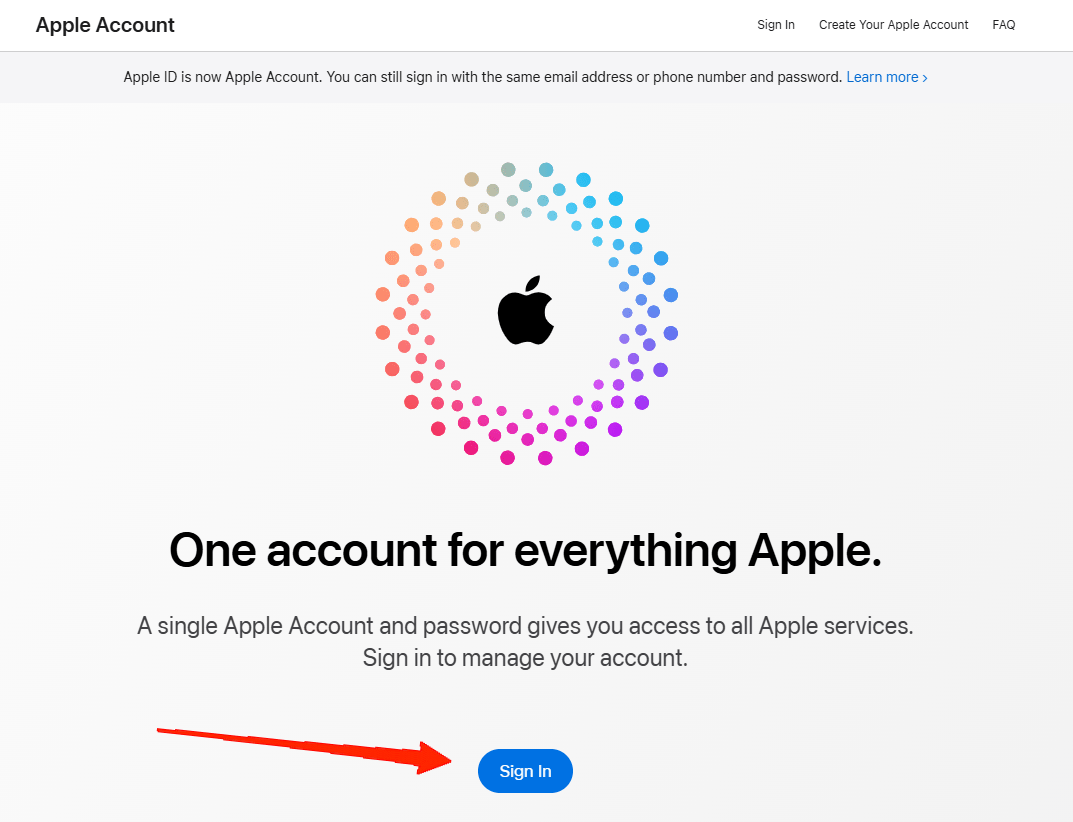 Open a browser and visit the Apple Account website.