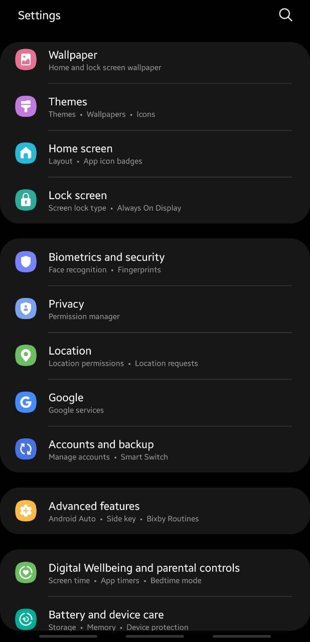 Open settings and navigate to the Biometrics and security option