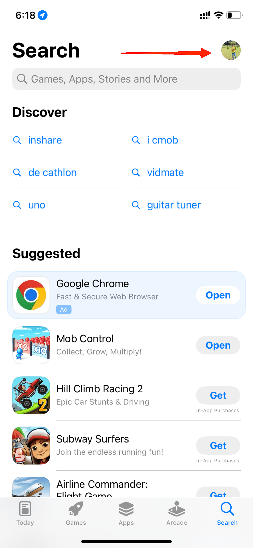Open the App Store on your iPhone and navigate to the profile icon in the top right corner of the screen