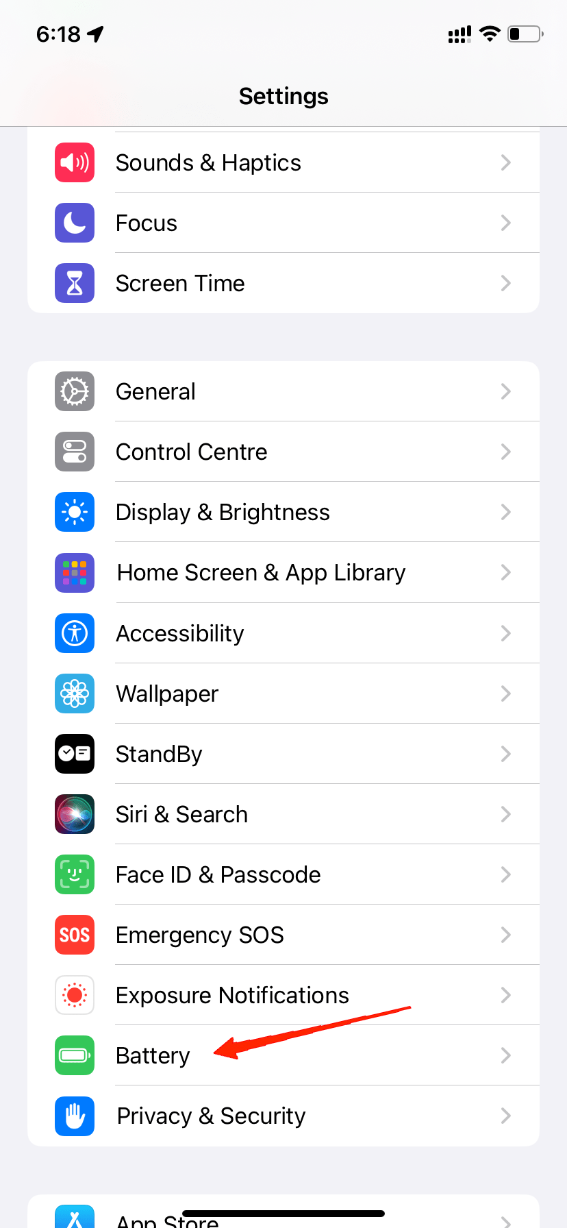 Open the Settings app on your iPhone and navigate to the Battery section.