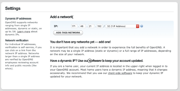 OpenDNS Add Network IP Address