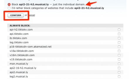 OpenDNS Dashboard > Settings > Web Content Filtering > Block Musically