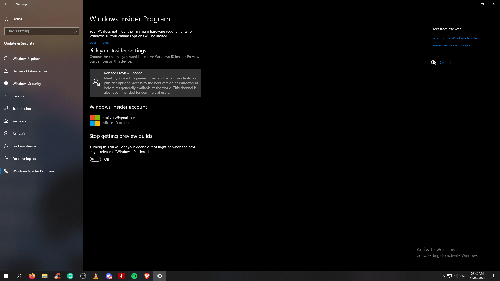 Open “Windows Insider Program” and click on “Release Preview Channel.”