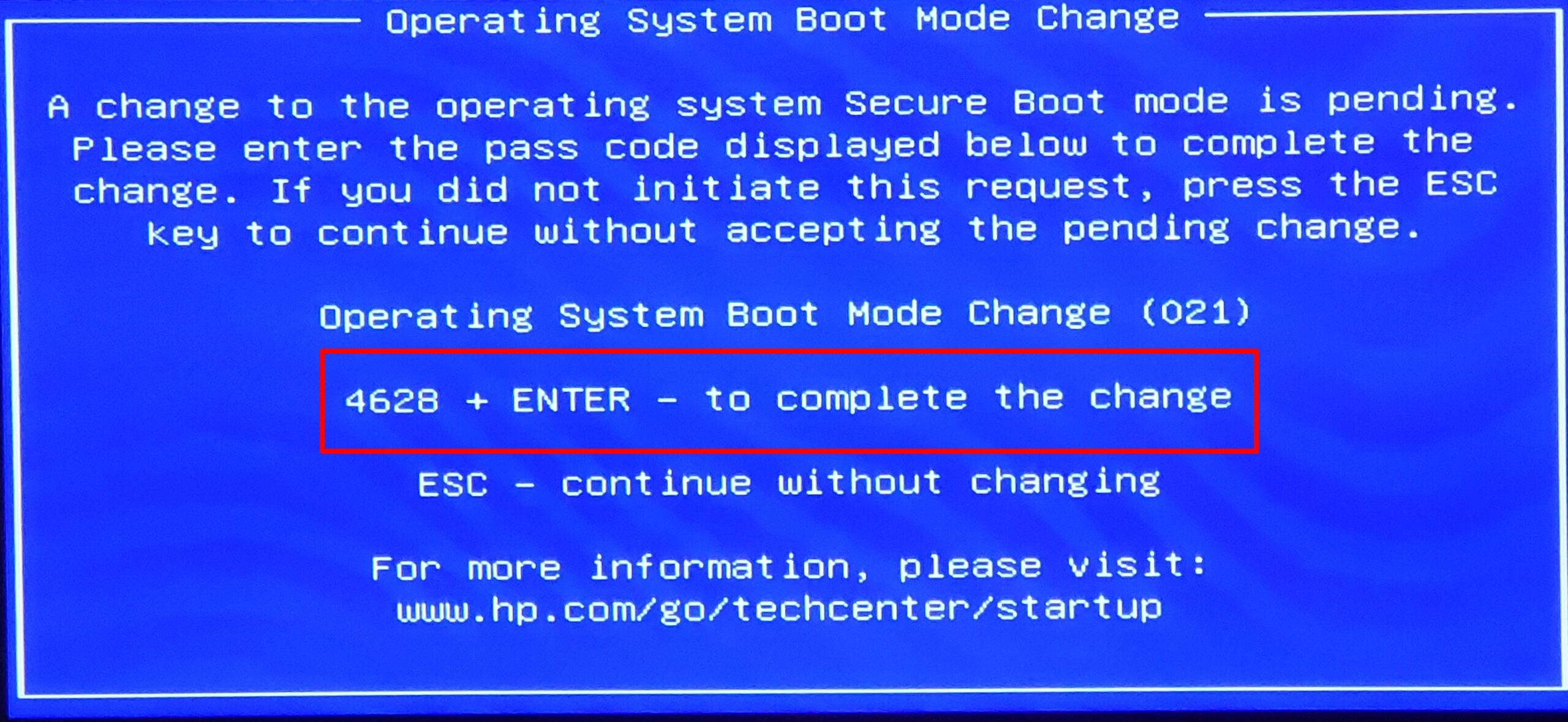 Operating System Boot Mode Change prompt in windows 11
