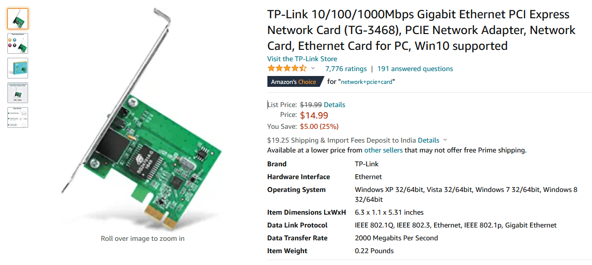 PCI LAN Card for Desktops