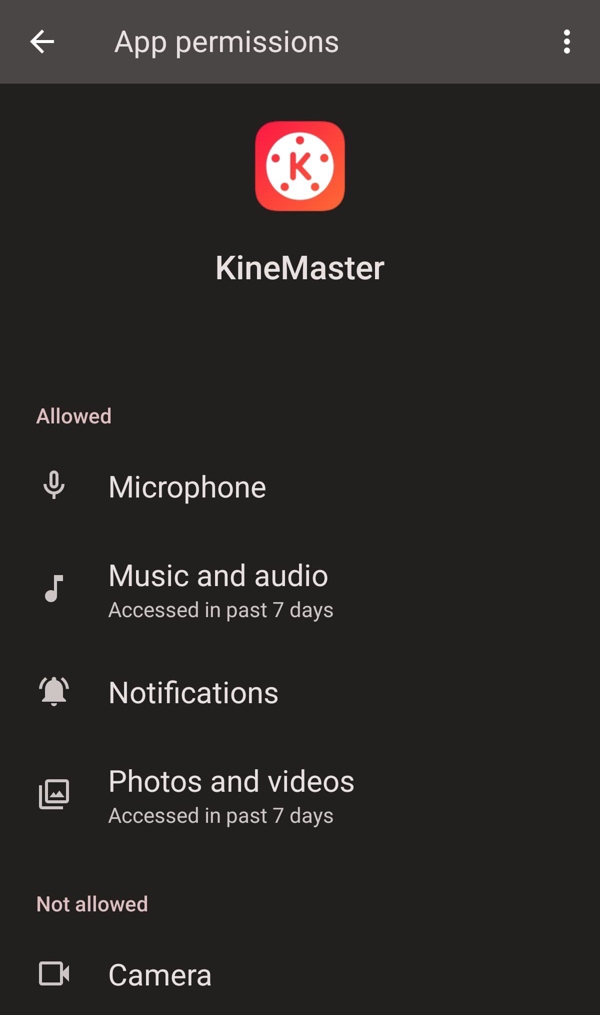 Permissions Requested by KineMaster App