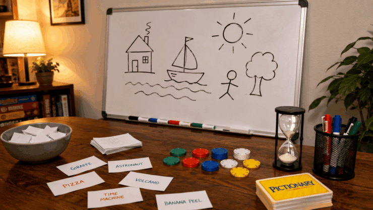The official Pictionary card box runs out of steam faster than most people expect, especially with the same group playing repeatedly. Having a separate word list ready means the game can keep going, and picking the right difficulty for your group is what separates rounds that move fast from rounds where nobody guesses anything and the drawer gives up halfway through. TL;DR: Good Pictionary prompts match the group's age and skill. Easy words (rainbow, sandwich, umbrella) work for kids and mixed-age groups. Medium words (alarm clock, boomerang, quicksand) work for most adult groups. Hard words (time machine, gravity, cognitive dissonance) are for experienced players who want a challenge. Funny words (underpants, chicken dance, couch potato) work across all skill levels and are worth keeping in a separate pile for tone resets. Game Night Word Matrix Difficulty Best For Premium Examples The "Panic" Prompt Easy Kids & Warm-ups Rainbow, Backpack, Volcano Flamingo Medium Casual Adult Nights Boomerang, Sneeze, Windmill Photosynthesis Hard Pictionary Veterans Nostalgia, Parallel Universe Bureaucracy Funny Energy Resets Couch Potato, Moonwalk Bellybutton Easy Pictionary words (for kids and mixed groups) Easy words are concrete, visual, and drawable in under 10 seconds. They work best when younger players are in the group or when you are warming up. The goal is for the group to guess quickly and build momentum before moving to harder rounds. Classic Animals: Cat, dog, elephant, penguin, butterfly. Silhouette Trickers: Flamingo, dolphin, octopus, giraffe, shark. *(Drawer Note: If someone draws a gray blob with a triangle on top, just guess shark immediately.)* Everyday Objects: Umbrella, guitar, bicycle, telescope, hourglass, backpack, sunglasses, balloon. Food & Places: Pizza, ice cream, sandwich, beach, lighthouse, mountain, castle, volcano. Medium Pictionary words (for most adult groups) Medium words require a bit more creativity from the drawer and a bit more lateral thinking from the guessers. They slow the pace down deliberately without becoming frustrating. Objects & Machinery: Alarm clock, boomerang, compass, kaleidoscope, periscope, pulley, magnifying glass, anvil, suitcase, escalator. Actions & Natural Processes: Sneeze, meditation, photosynthesis, gravity, hibernation, erosion, migration, camouflage. Drawer Note: Good luck trying to draw the sun hitting a leaf for "photosynthesis" without breaking the rules and writing "CO2" on the board. Watch your friends panic. Structures & Scenery: Aqueduct, lighthouse keeper, windmill, suspension bridge, observatory, shipwreck. Hard Pictionary words (for experienced players) Hard words are the ones where the drawer needs a strategy, not just a quick sketch. These work best when the group knows each other well, is comfortable with the game, and is genuinely looking for a challenge rather than easy wins. Abstract Concepts: Nostalgia, karma, procrastination, cognitive dissonance, time machine, parallel universe, existentialism, irony. Drawer Note: Trying to sketch out "cognitive dissonance" or "irony" in 60 seconds transforms Pictionary from a casual parlor game into an existential psychological experiment. Real-World Situations: Brainstorming, bureaucracy, déjà vu, inflation, writer's block, peer pressure, culture shock, first impression. Pro-Tip for Bureaucracy: Just tell your drawer to sketch a massive pile of paper folders, rubber stamps, and a visibly crying stick figure. It works every time. 💡 Game Night Matchup Tip: If you have that one intensely competitive friend who takes parlor games way too seriously, hand them "Déjà vu" or "Inflation" and enjoy the show. Related Android 17 Features From The Android Show 2026: What to Expect Funny Pictionary words (all skill levels) Funny words work because they produce absurd drawings regardless of drawing skill. The laugh comes from the attempt as much as the guess. Keep a pile of these separate and drop one in any time the energy drops. Absurd Actions: Chicken dance, moonwalk, zombie shuffle, belly flop, wiggle, jiggle. Comical Visuals: Underpants, banana peel, bellybutton, couch potato, rubber duck, llama, sasquatch, nacho tower, tooth fairy, invisible man, clown car, quicksand, goosebumps, platypus. How to run Pictionary without the box You need teams of at least two people, something to draw on (whiteboard, large paper, or a shared whiteboard app on a screen), markers or pens, and a 60-second timer. Write the words on slips of paper and fold them into a bowl, or use the word list from this page on a phone passed face-down to each drawer. For endless online play, Pictionary Word Generator has over 5,500 curated prompts with a built-in 60-second timer. The official rules: one player draws, teammates guess, no speaking or gestures from the drawer, no letters or numbers in the drawing. Points go to the team that guesses within the time limit. But most people play a looser version where the category of the word is announced first (person, place, thing, action, or movie title), which significantly speeds up the guessing and reduces the long silences where nobody has any idea what is happening. The word that ends every game night well Pictionary prompts idea