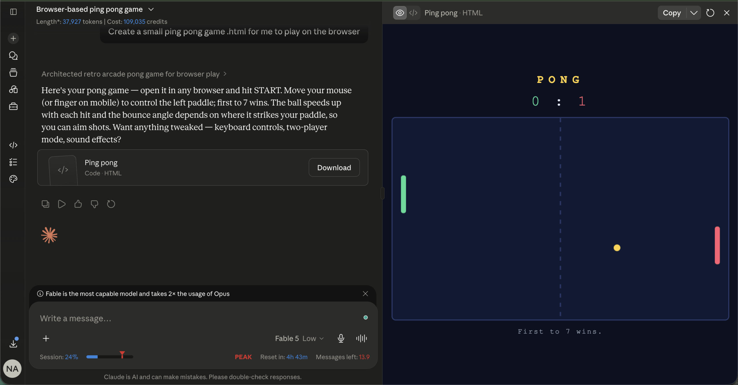 Claude Fable 5 is here, and the tradeoffs are visible from the first prompt 5 Ping Pong Game Interface Fable 5