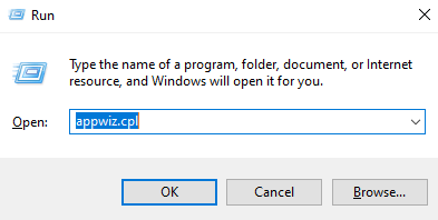 Press Windows Key and R simultaneously to open the RUN window. After opening, type 'appwiz.cpl' in the text bar and hit enter