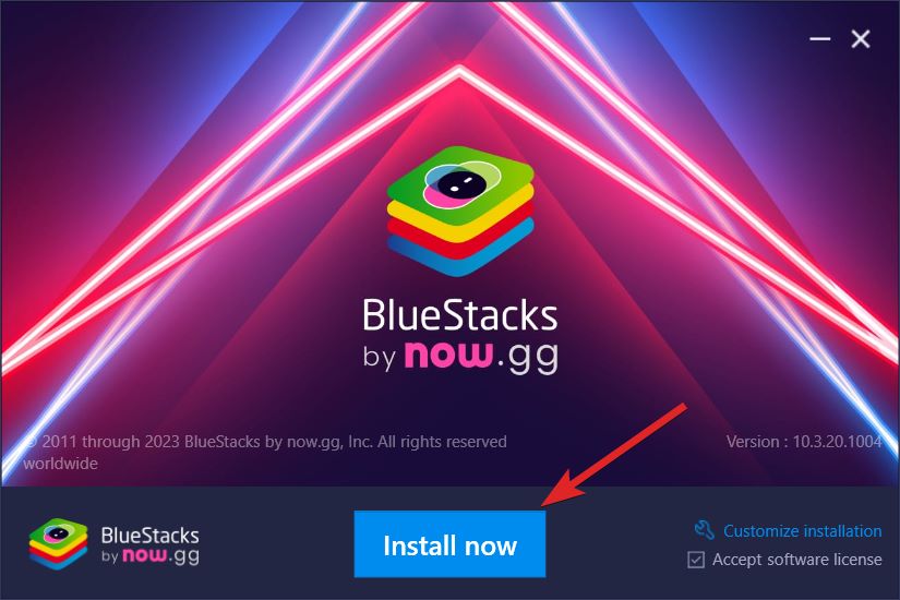 Нажмите кнопку «Установить сейчас» на сайте BlueStacks.