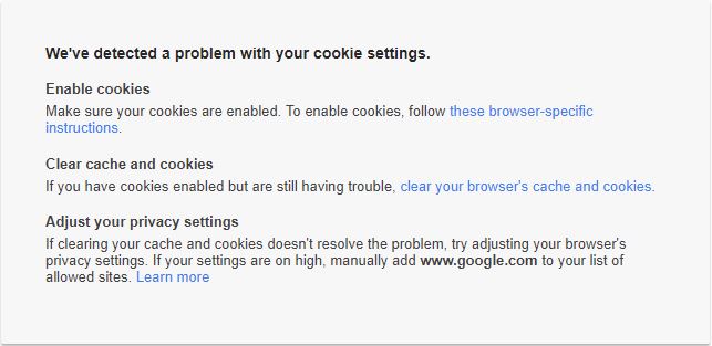 Problem With Cookie Settings Gmail