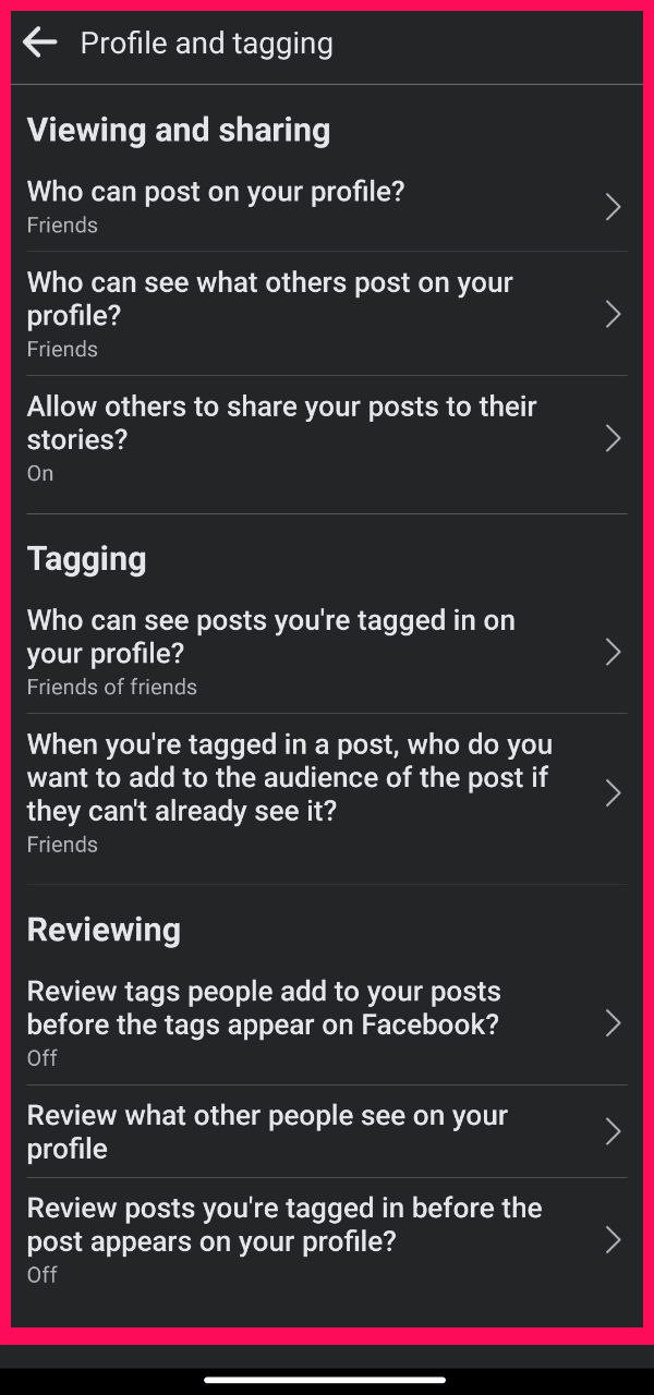 Profile and Tagging settings