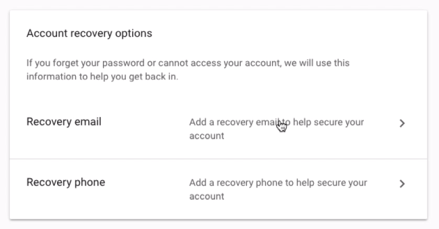 Recovery email and Phone number in Google Account