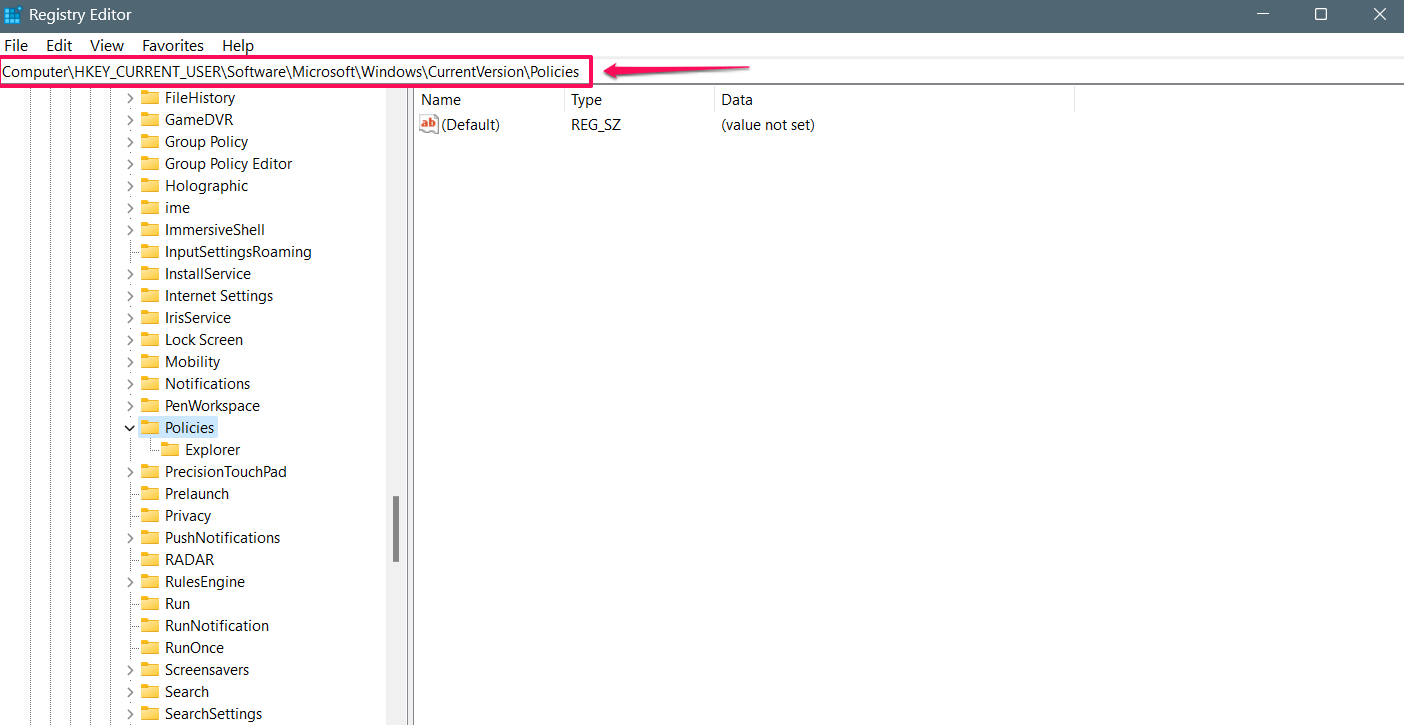 Paste the path address in Windows registry 