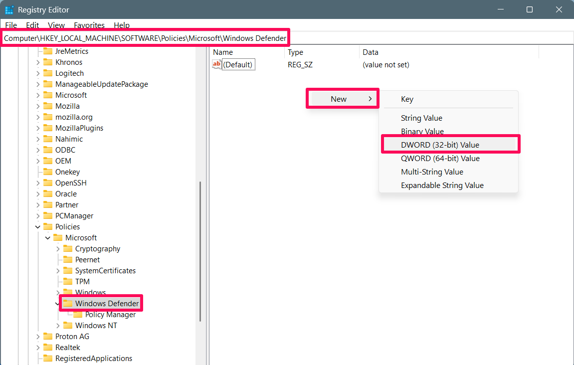 Right click on the blank space and select New > DWORD (32-Bit) value