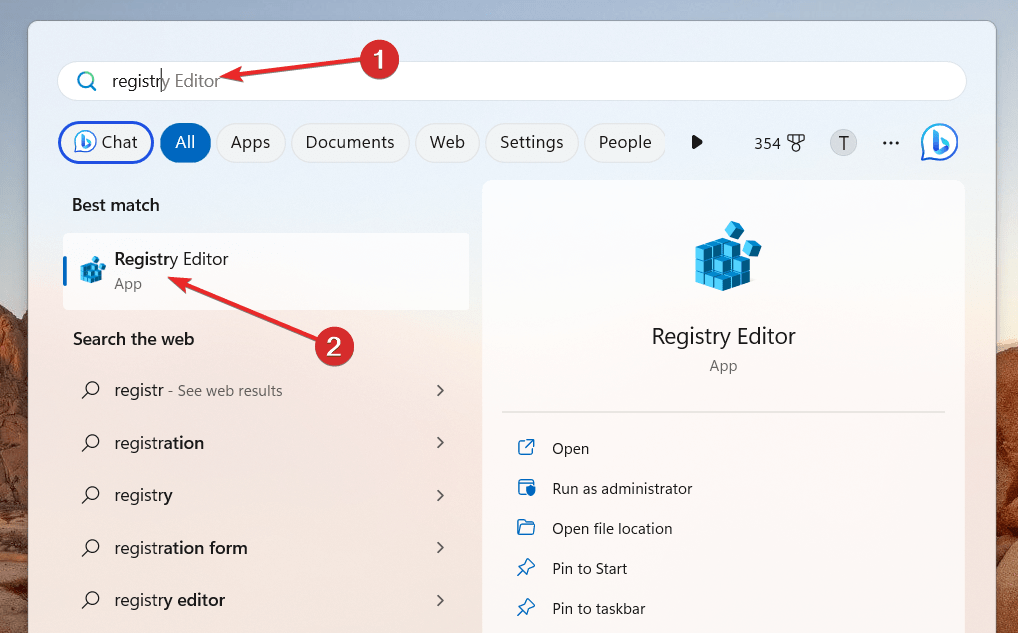 Registry Editor from Start menu
