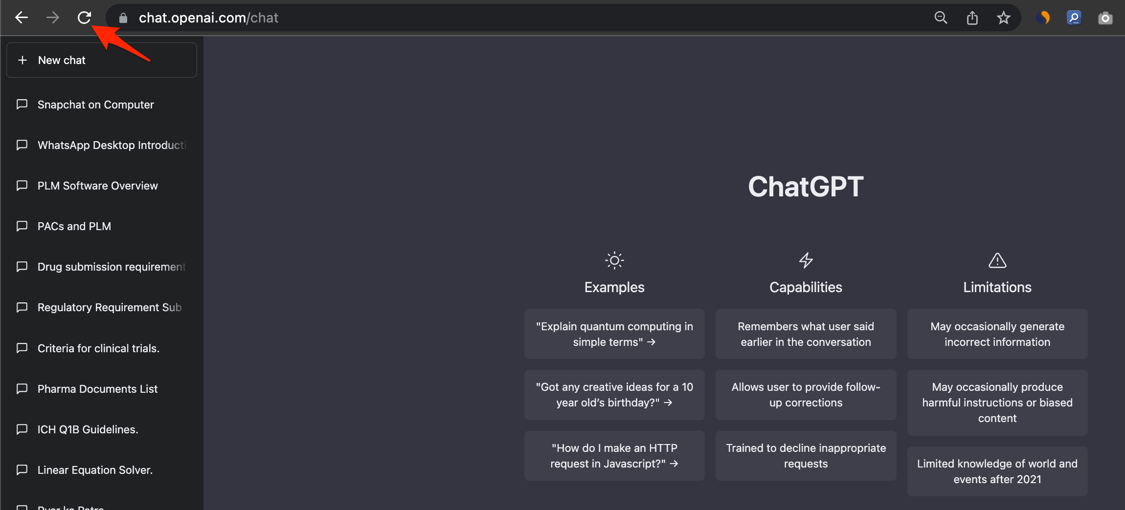 Reload ChatGPT WebPage