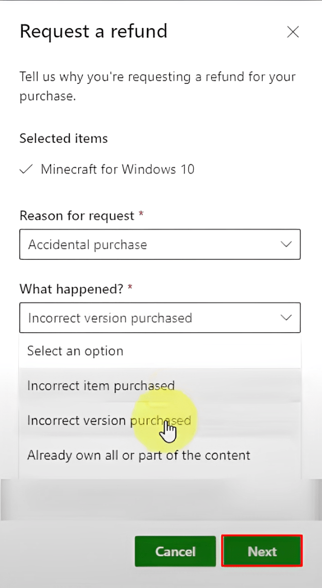 Request Refund to Microsoft