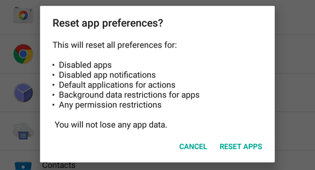 Reset App preferences