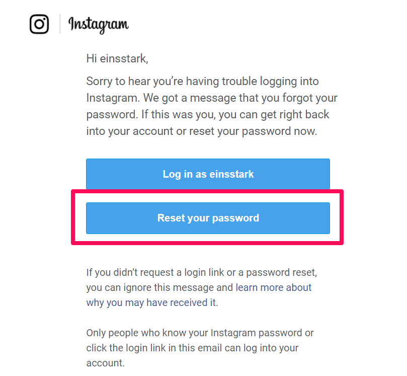 Reset Password To Fix Your Account Was Compromised Message on Instagram