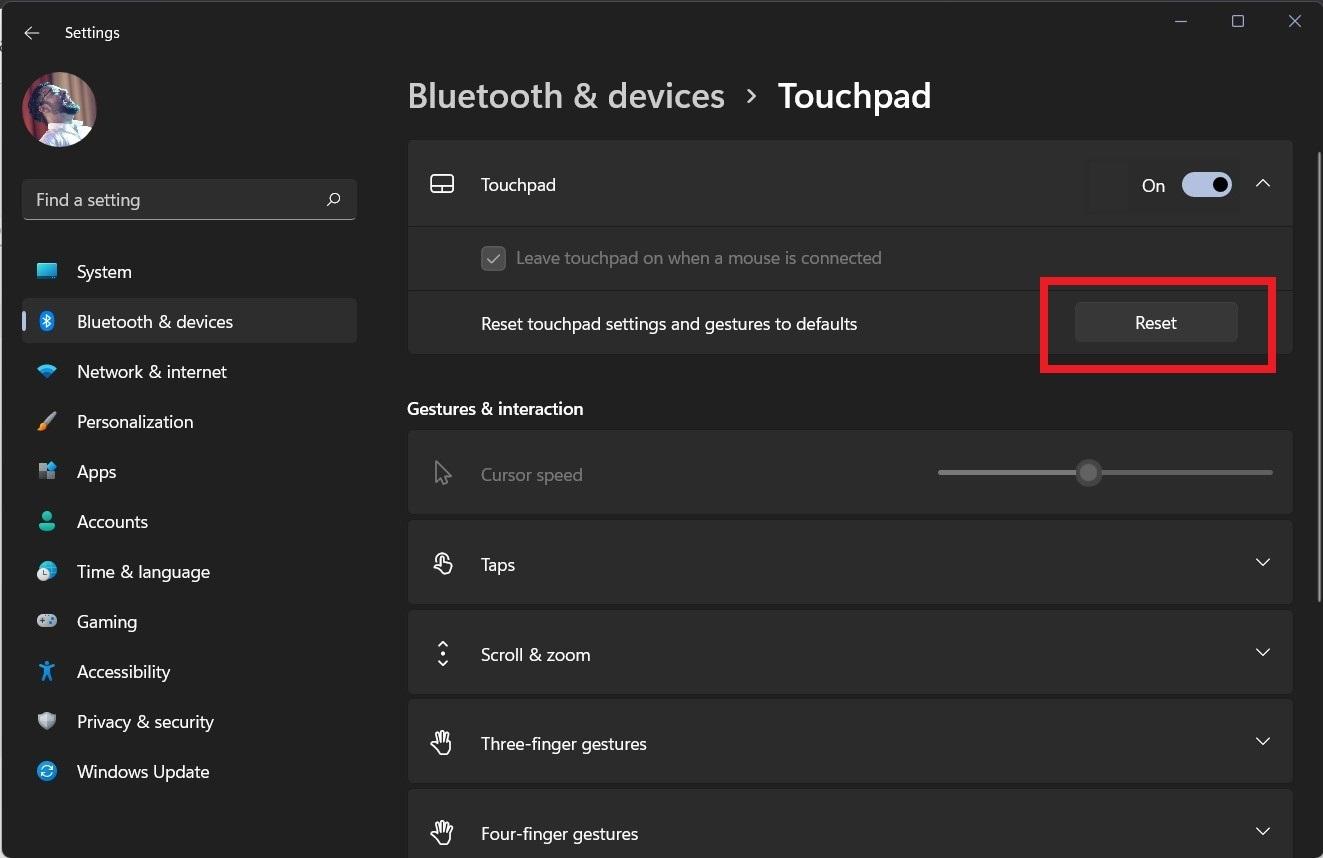 Reset Touchpad Settings