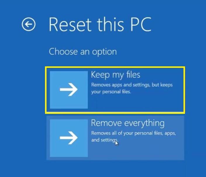 Reset this PC - Keep my files
