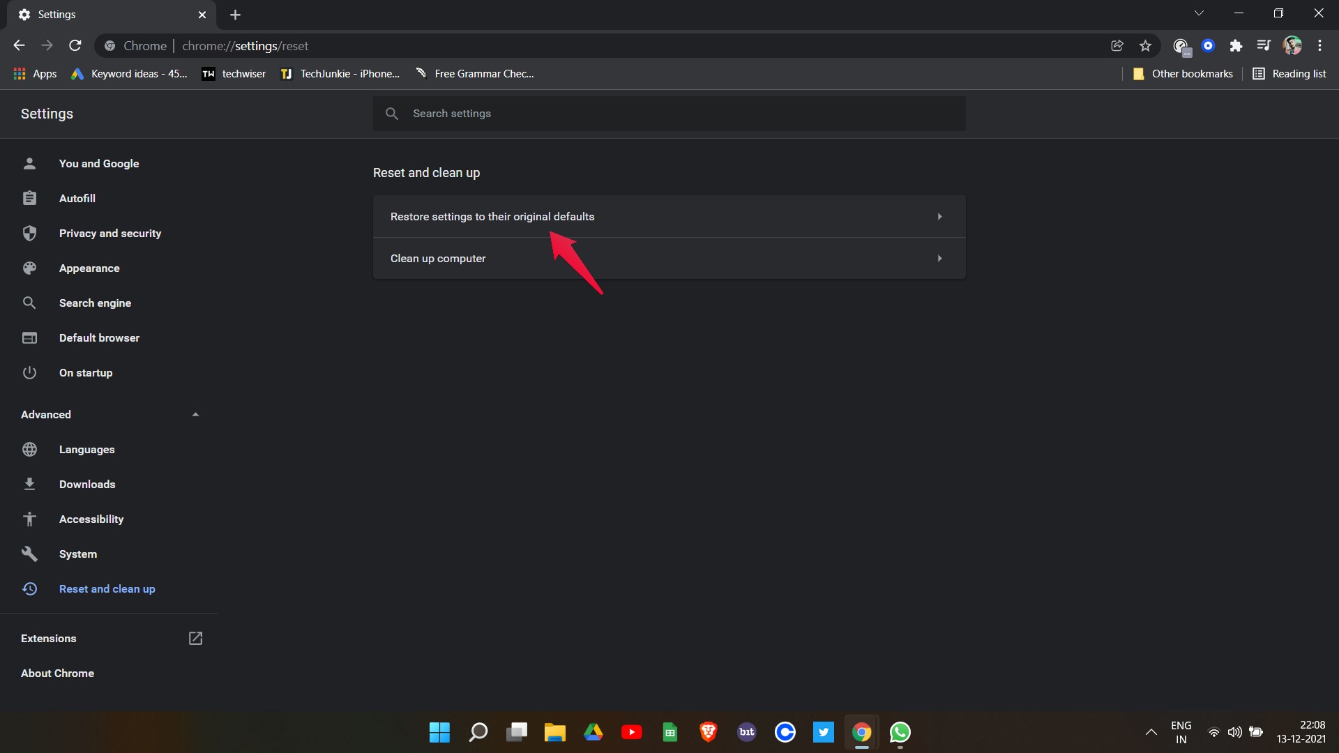 Restore Settings