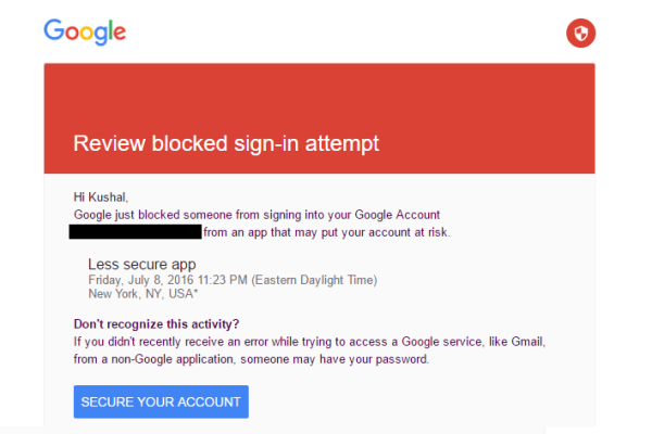 What is 'Review Blocked Sign-in Attempt' Mail from Google