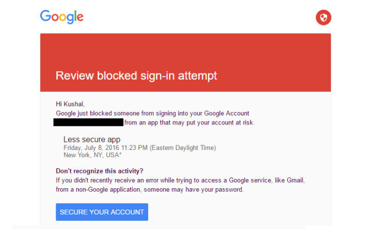 Review Blocked Sign-in attempt
