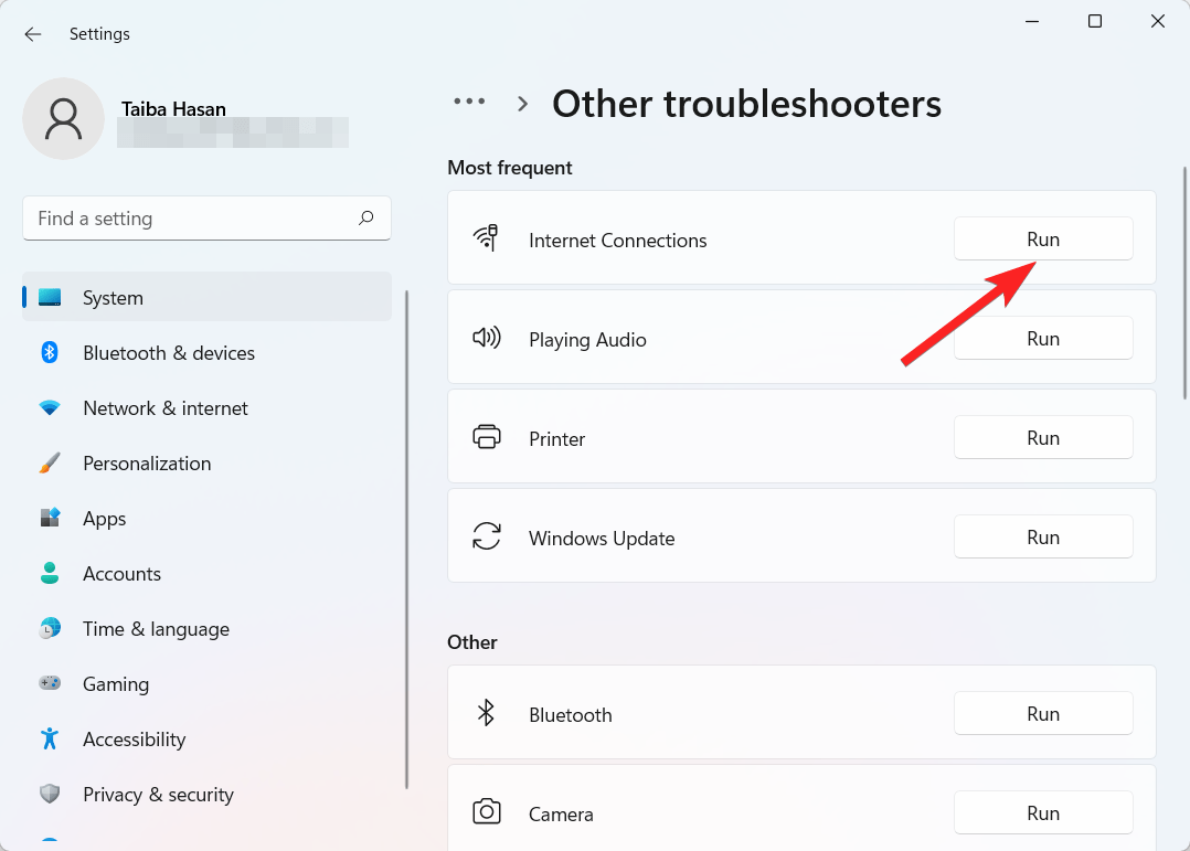 Run Internet Connections troubleshooter