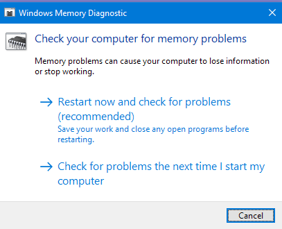 Run Windows Memory Diagnostic tool