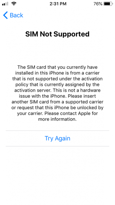 SIM Not Supported