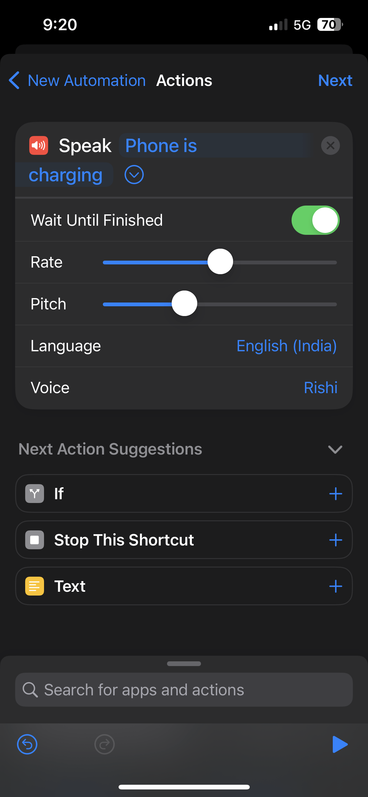 In the text field, enter the phrase that you want Siri to say when your iPhone is charging.