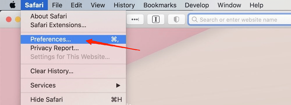 Click on the Safari option in the top-left corner. Go to Preferences.