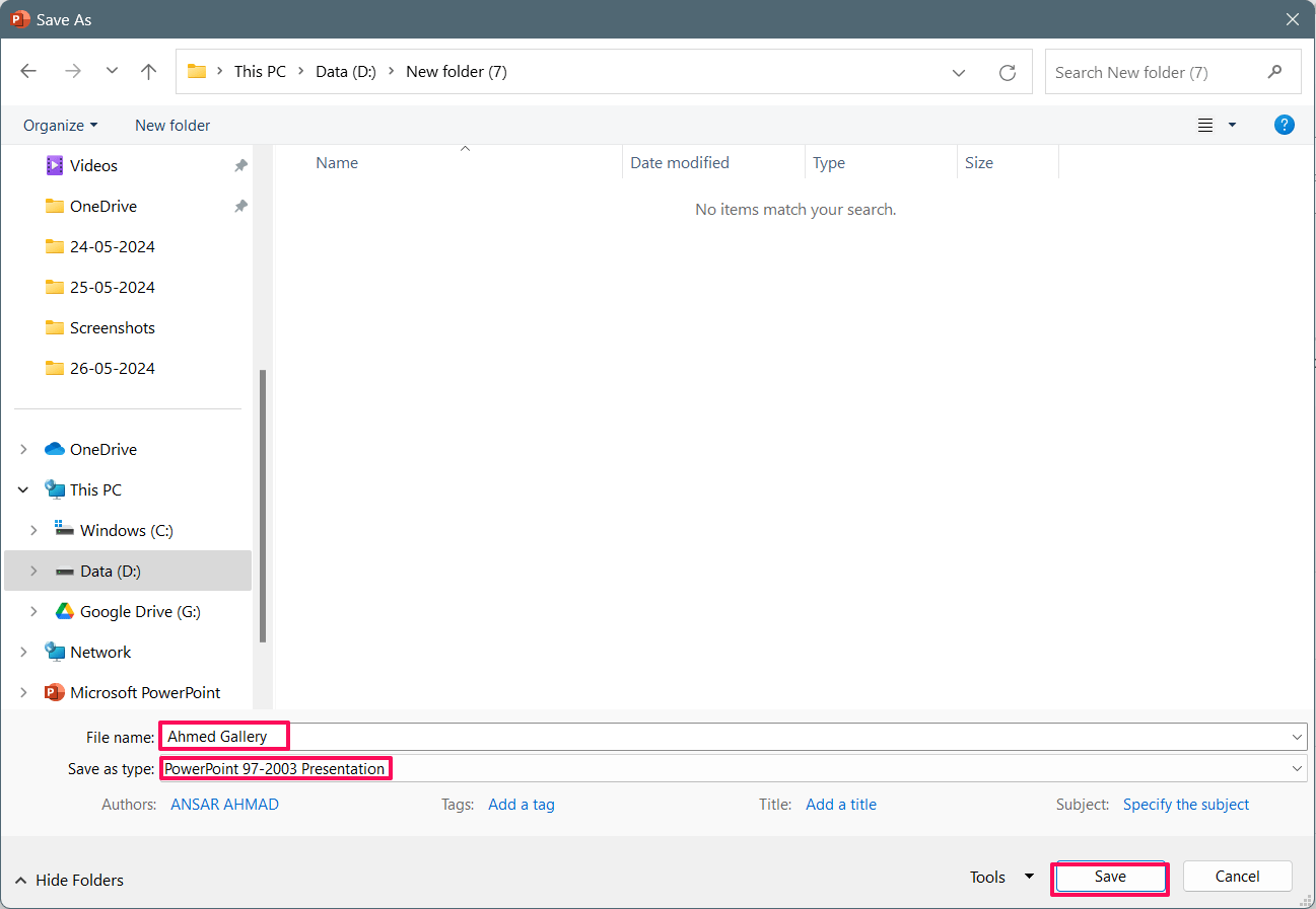 Change the file path and click Save button