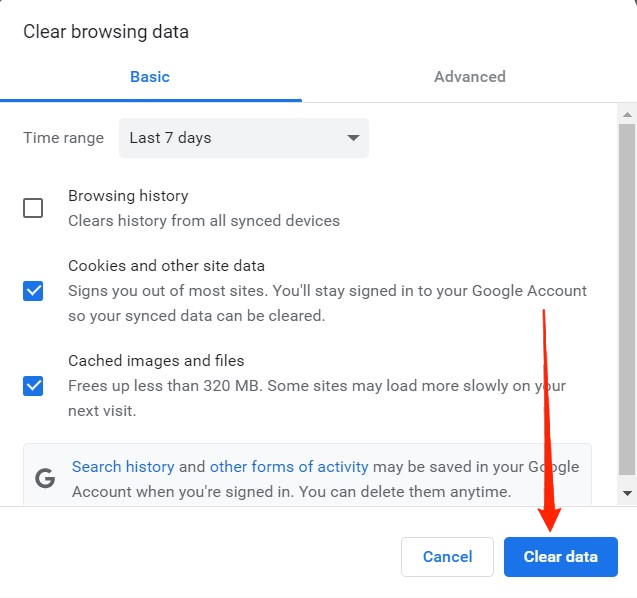 clear browsing data in chrome