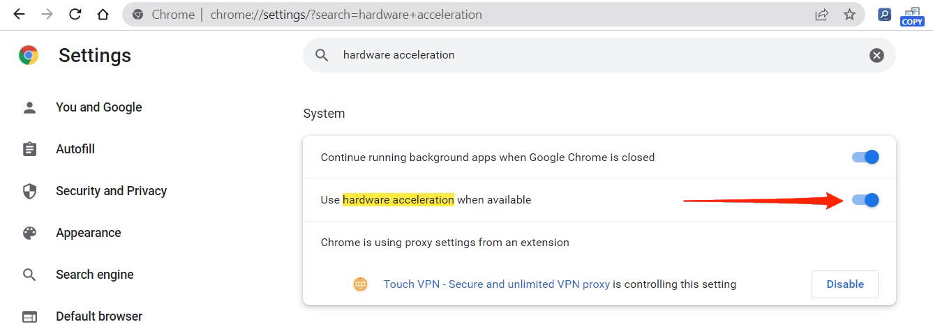 enable hardware acceleration in chrome