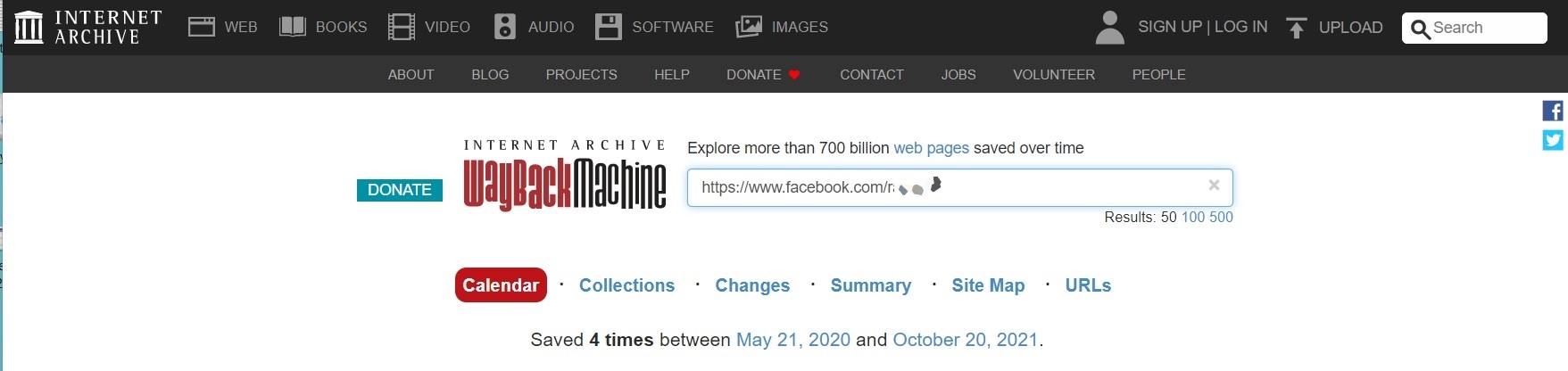 wayback machine facebook profile