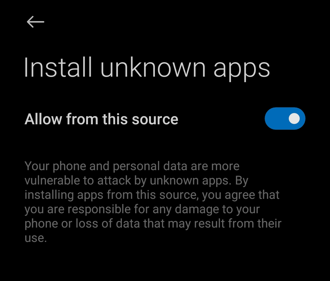 allow installation of unknown sources