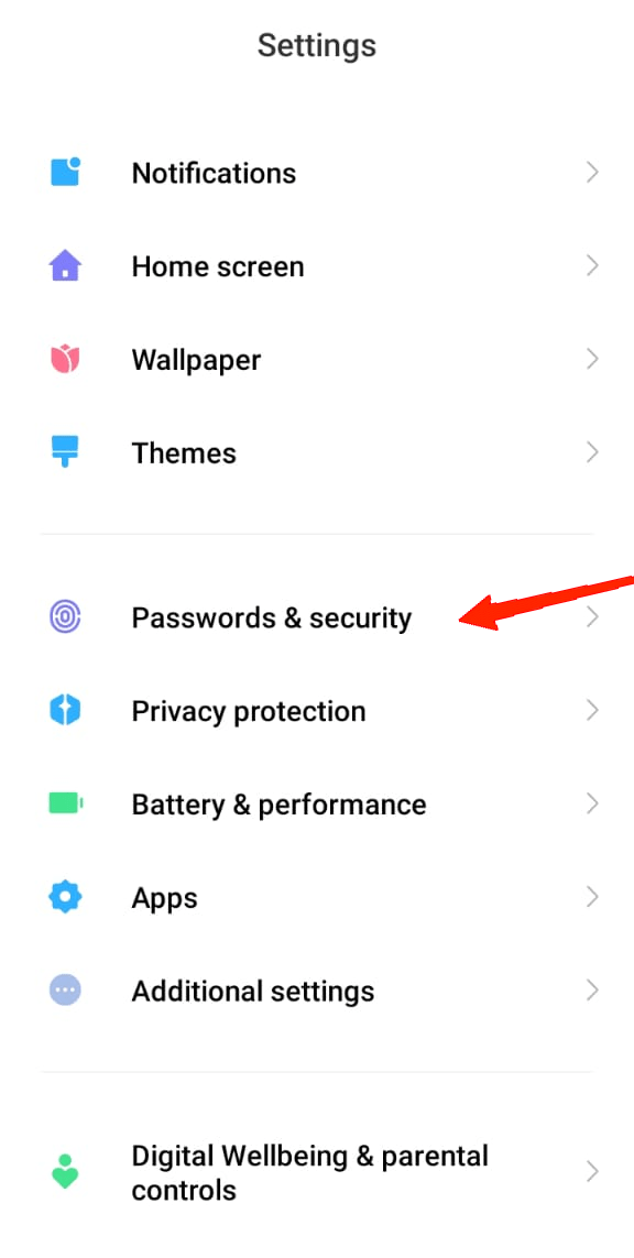 Scroll down and tap on Passwords & Security.