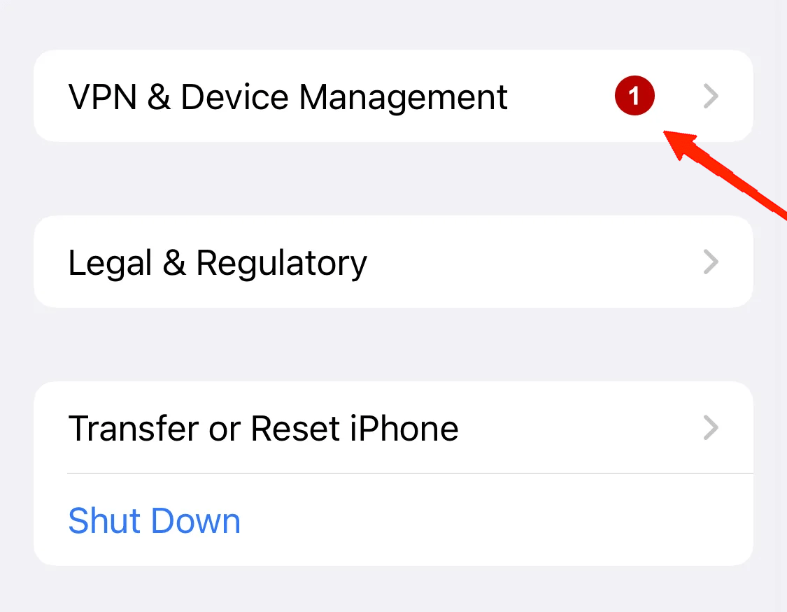 Scroll down and tap on VPN & Device Management.