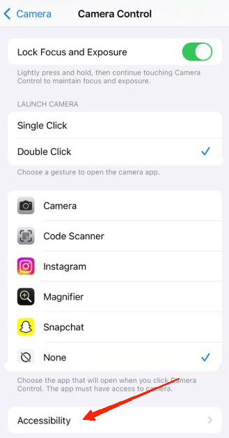 Scroll to the bottom and tap on accessibility.