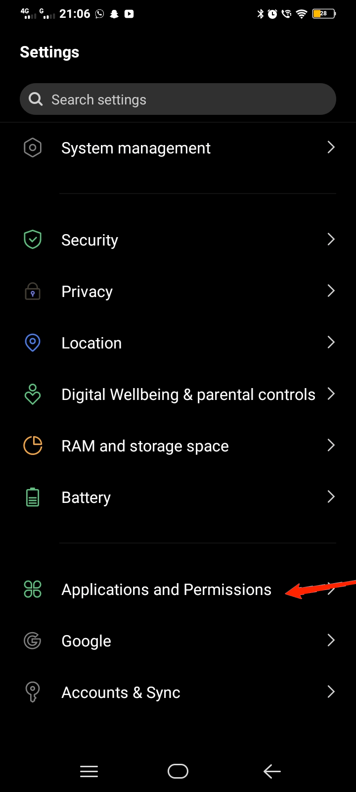 settings navigation