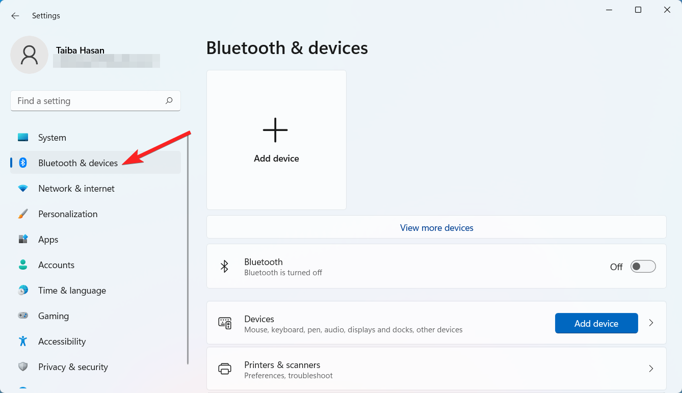 Select Bluetooth & devices