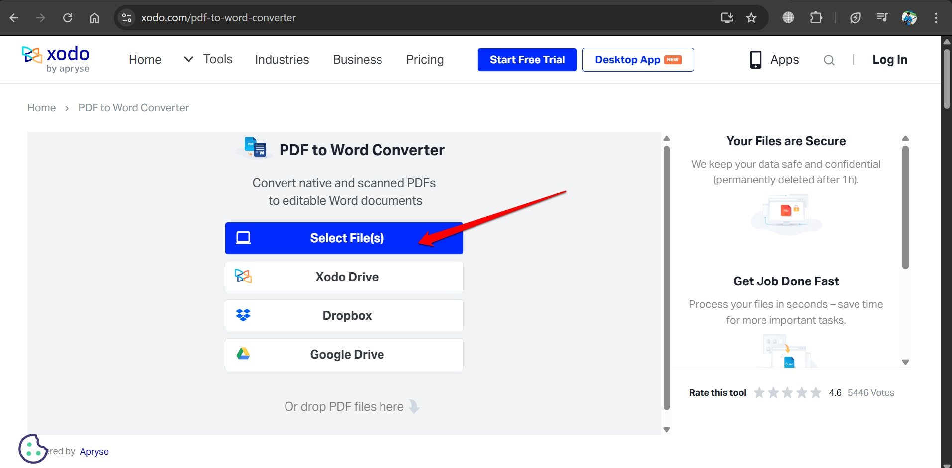 Select File to Convert to PDF to OCR Doc