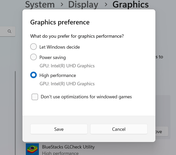 Select Graphic Preference