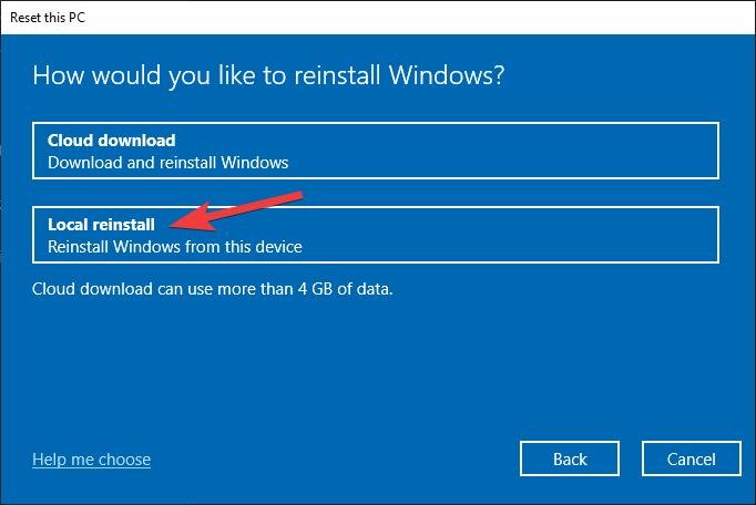 Select Local reinstall option