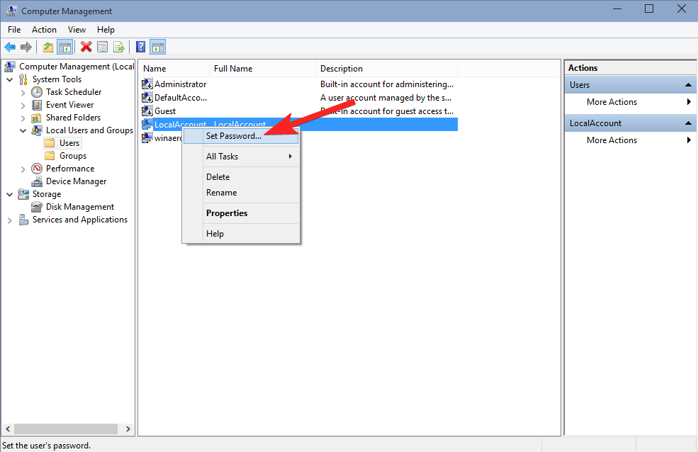 Select Set Password from context menu