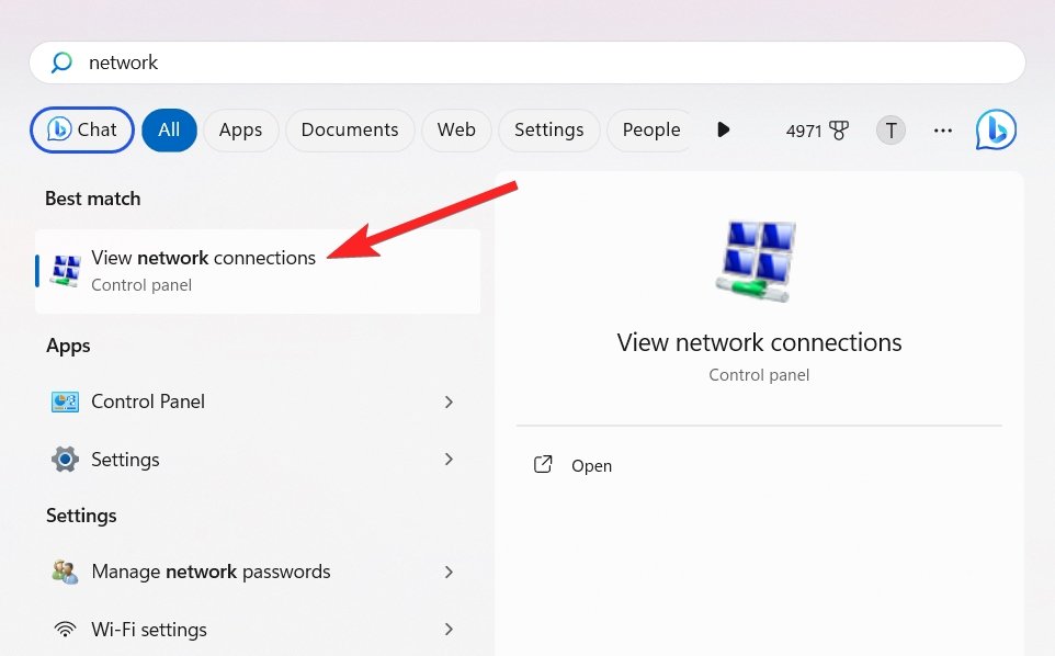 Select View Network Connections