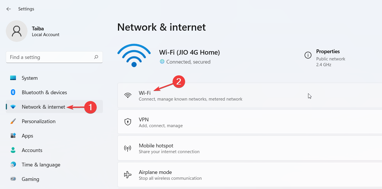 Выберите Wi-Fi в настройках сети и Интернета.